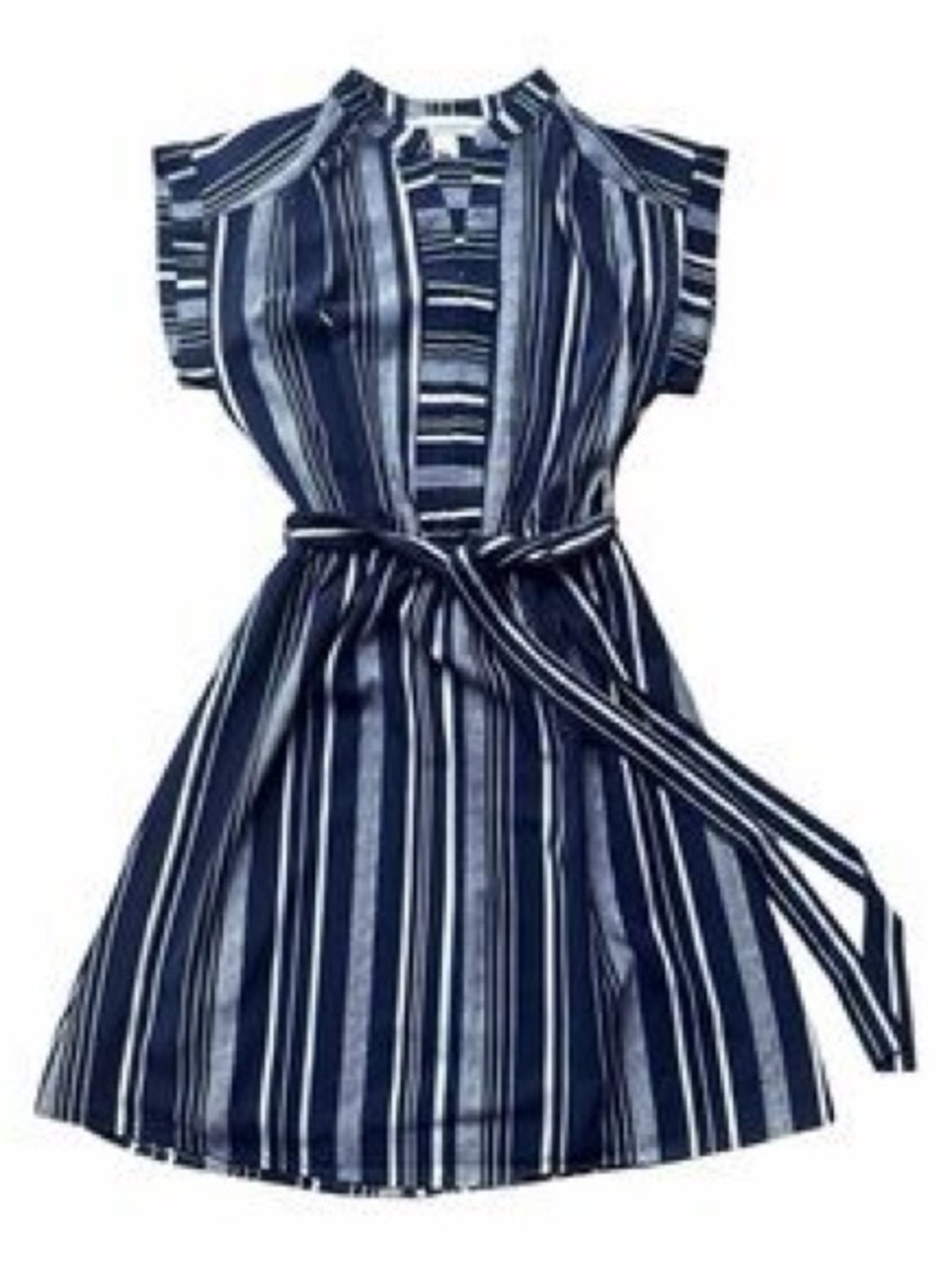 Monteau Striped Navy Blue Belted Women's Dress